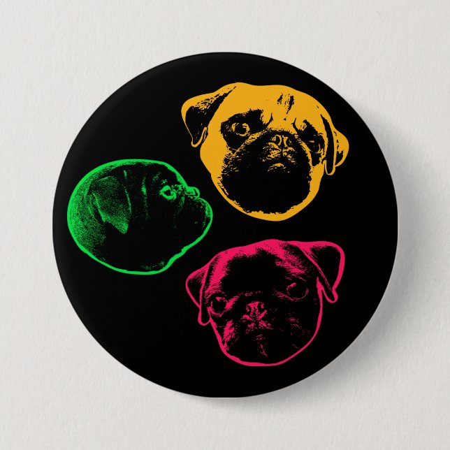 pug 3 inch round button (Front)