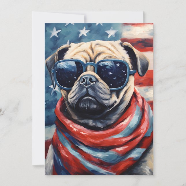 Pug 4th of July Independence day Holiday Card (Front)