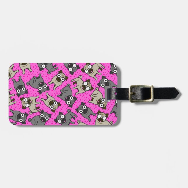 Pug-a-Dot (Pink) Luggage Tag (Front Horizontal)
