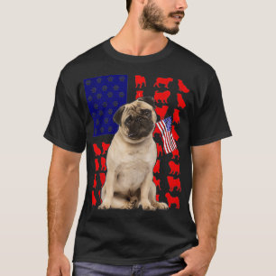 Pug American Flag 4th Of July Dog Lover USA Patrio T-Shirt
