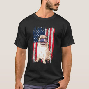 Pug American Flag Dog Wears Face Mask 4th Of July  T-Shirt