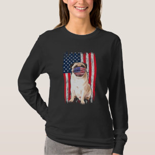 Pug American Flag Dog Wears Face Mask 4th Of July  T-Shirt