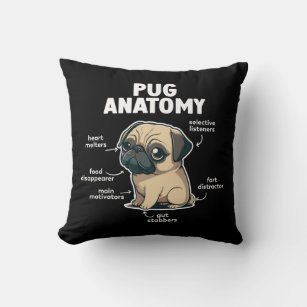Pug Anatomy Fawn Pug Throw Pillow