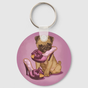 Pug and bow shoes keychain