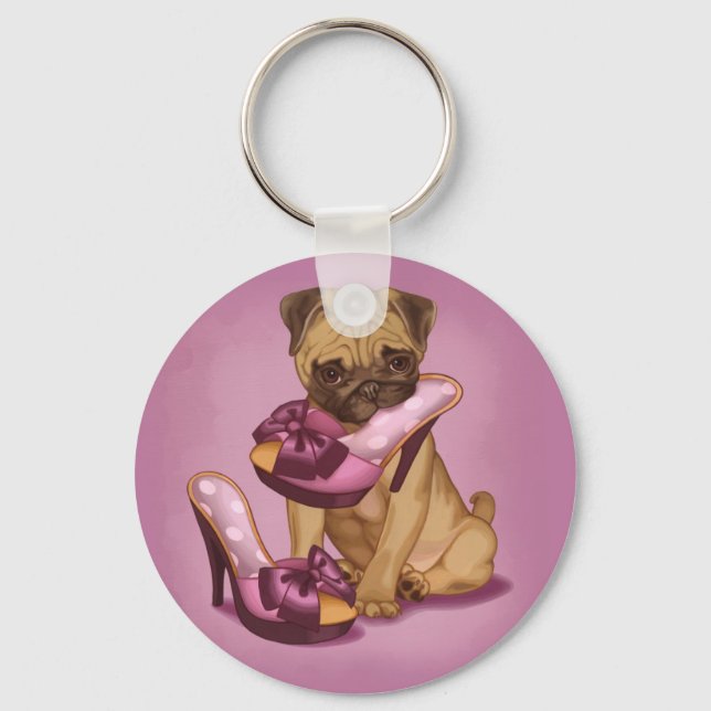 Pug and bow shoes keychain (Front)