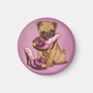 Pug and bow shoes magnet