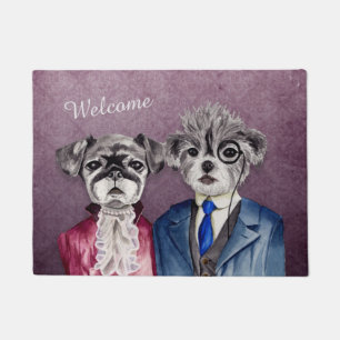 Pug and Brussel Griffon Dogs in Vintage Attire Doormat