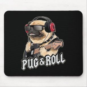 Pug And Roll Cute Rockstar Guitar Rockin Music Sin Mouse Pad