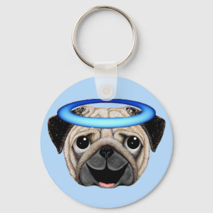 Pug Angel Emoji - Angel Pug Emoji Keychain
