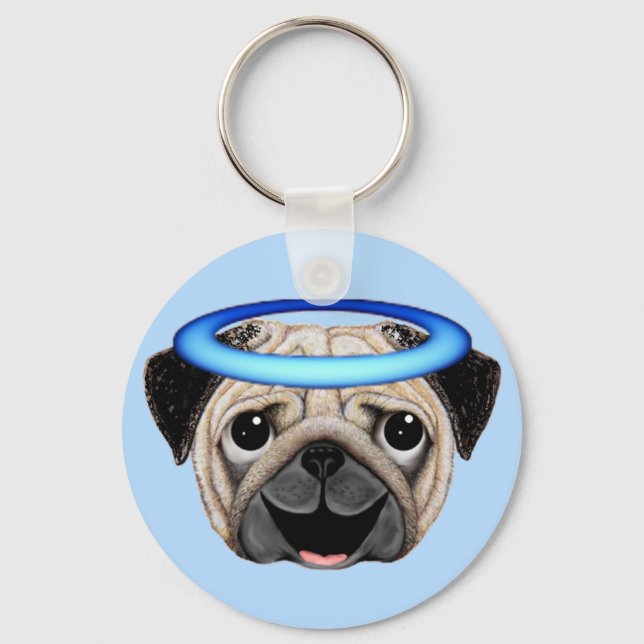 Pug Angel Emoji - Angel Pug Emoji Keychain (Front)