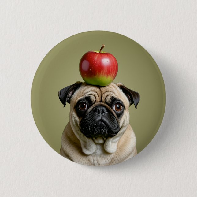 Pug Apple 2 Inch Round Button (Front)
