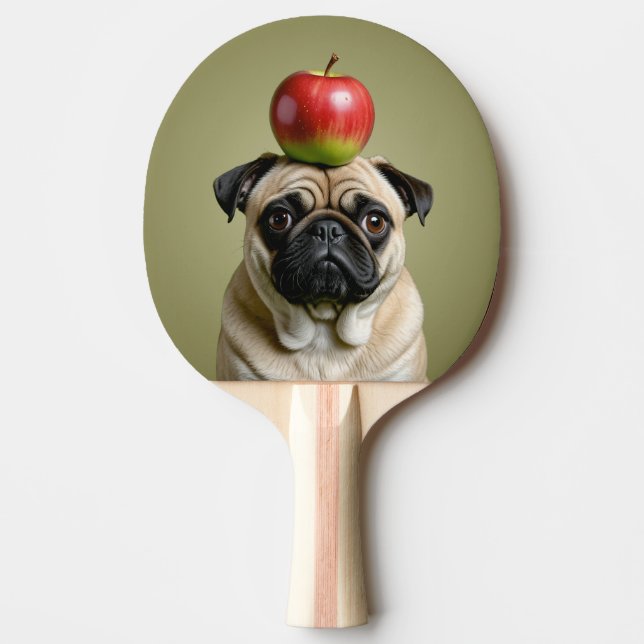 Pug Apple Ping Pong Paddle (Front)