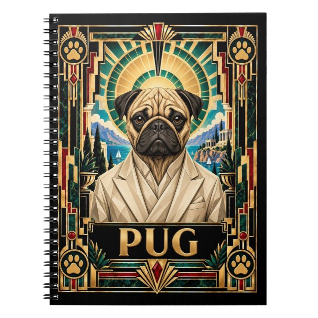 Pug, Art Deco Dog Notebook (Front)