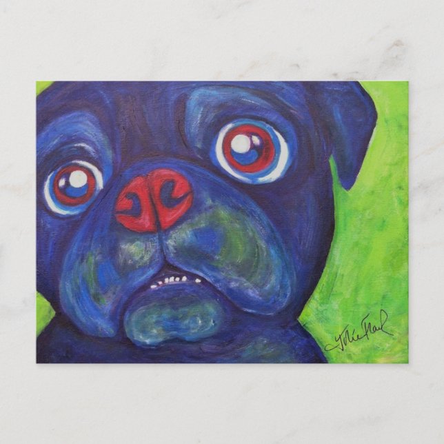 Pug Art "Pugsly Enthusiasm" Postcard (Front)