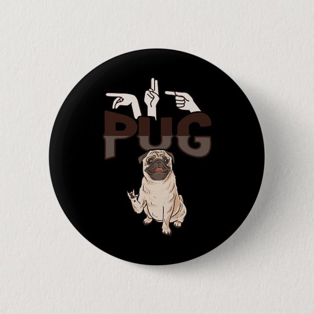 Pug Asl Hand Gesture Deaf Hearing Loss Awareness 1 2 Inch Round Button (Front)