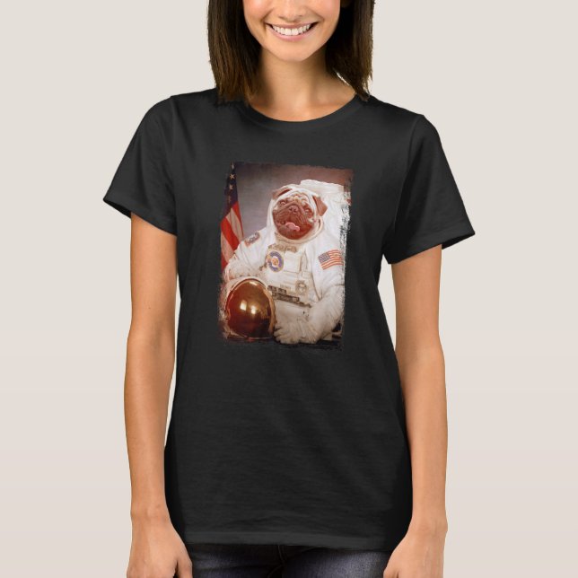 Pug Astronaut Moon Space Mission Animal Astronaut T-Shirt (Front)