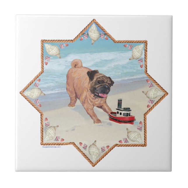 Pug at the Beach Tile (Front)