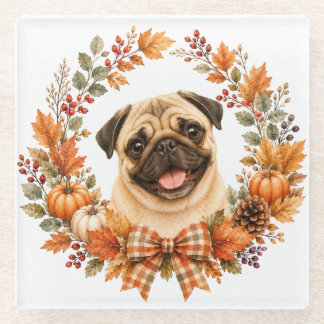 Pug Autumn Wreath Coaster