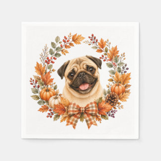 Pug Autumn Wreath Napkin