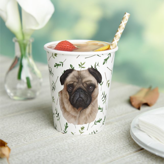 Pug Baby Shower Watercolor Theme Paper Cups (Insitu)