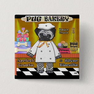 Pug Bakery 2 Inch Square Button