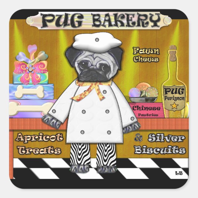 Pug Bakery Square Sticker (Front)
