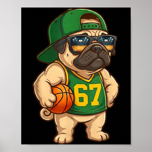 Pug Basketball Dog 67 Gen Alpha Slang Srts Men Boy Poster (Front)
