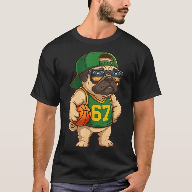 Pug Basketball Dog 67 Gen Alpha Slang Srts Men Boy T-Shirt (Front)