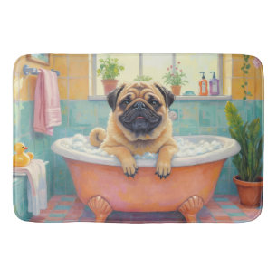Pug Bath Time Cute Bathroom Decor Mat