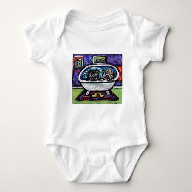 Pug Bathtime Baby Bodysuit (Front)