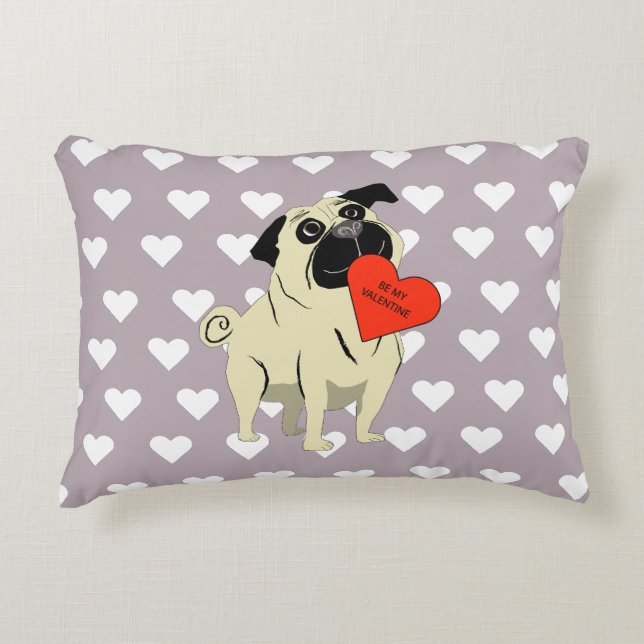 Pug be my Valentine Accent Pillow (Front)