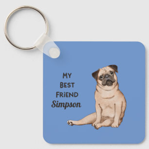Pug Best Friend Custom Name Return To Info Keychain