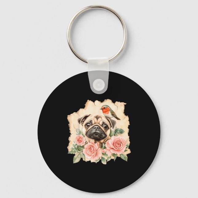 Pug bird cute dog funny pug  keychain (Front)