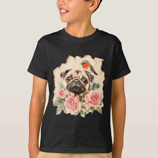 Pug bird cute dog funny pug  T-Shirt (Front)