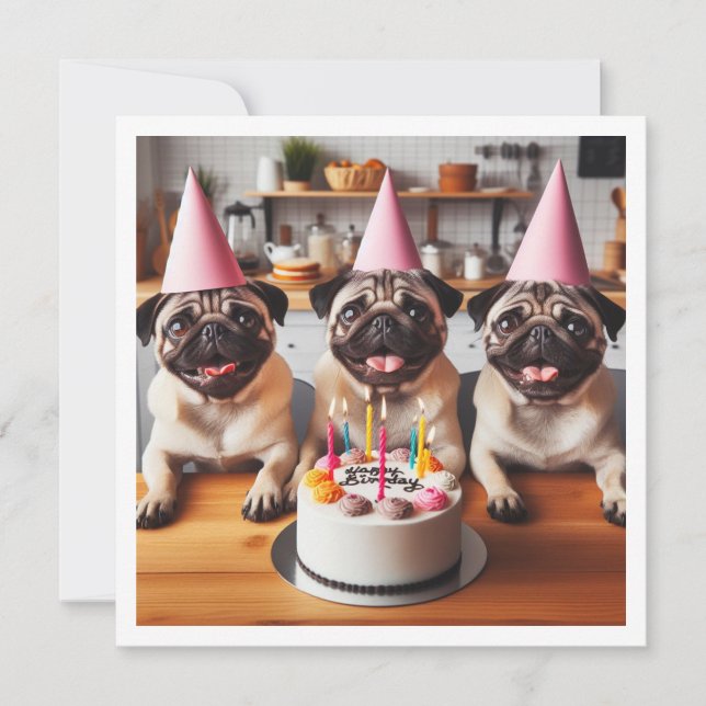 Pug birthday card, Pug card, Pug  Invitation (Front)
