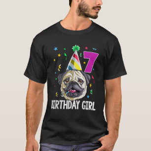 Pug Birthday Girl 7th 7 Kids Girls Gift Idea Party T-Shirt