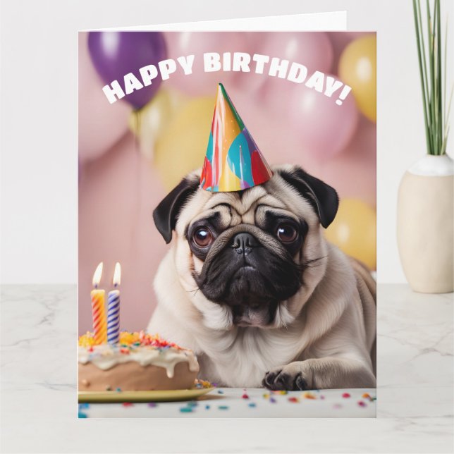 Pug Birthday Party Card (Front)