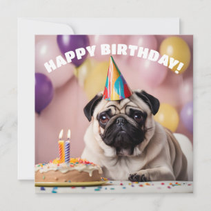 Pug Birthday Party Card