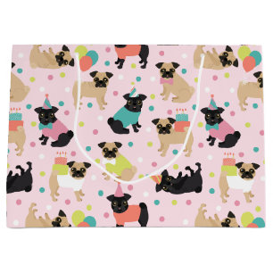 Pug Birthday Party Celebration Large Gift Bag