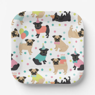 Pug Birthday Party Celebration Paper Plate