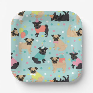 Pug Birthday Party Celebration Paper Plate
