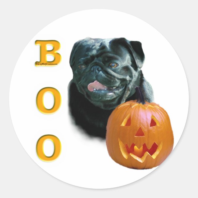 Pug (black) Boo Classic Round Sticker (Front)