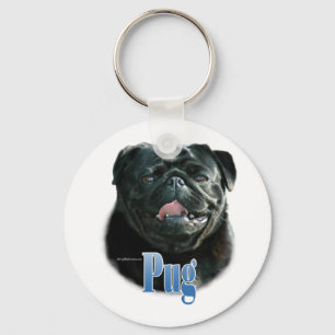 Pug (black) Name Keychain
