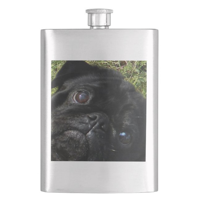 pug black-pug eyes hip flask (Front)