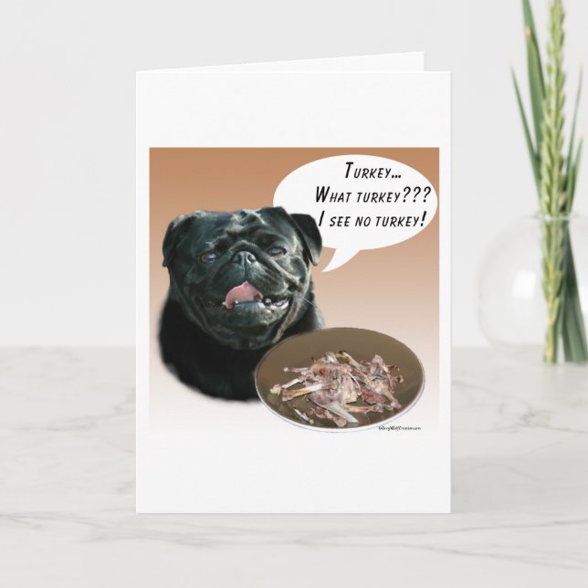 Pug (black) Turkey Card (Front)