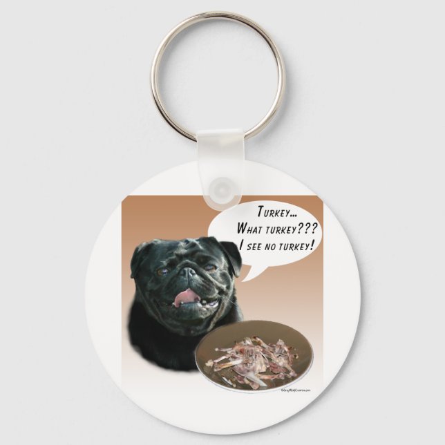 Pug (black) Turkey Keychain (Front)