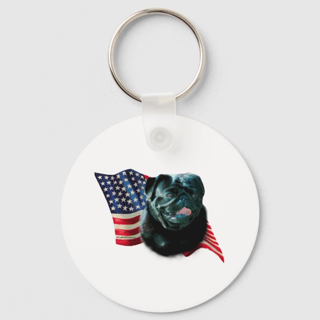Pug (blk) Flag Keychain (Front)