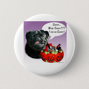 Pug (blk) Halloween Candy 2 Inch Round Button