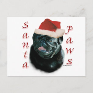 Pug (blk) Santa Paws Holiday Postcard