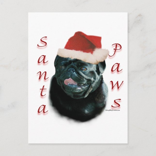 Pug (blk) Santa Paws Holiday Postcard (Front)